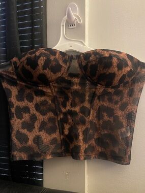 Akira Leopard Print Sheer Strapless Bustier Size Large NWT